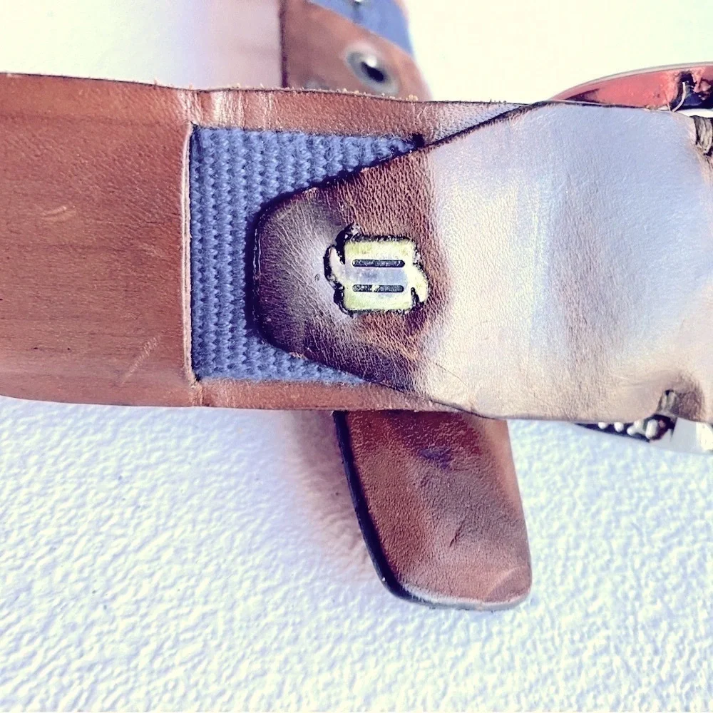 Stefano Corsini Blue Webbing Brown Leather Belt 34